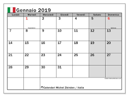 Calendario Gennaio 2019 Italia Michel Zbinden It