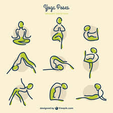 sketches yoga poses with green dels
