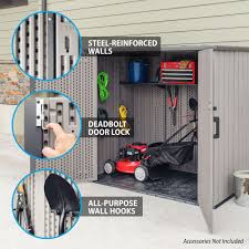 Utility & tool shed style, long handled gardening equipment storage with minimal tool assembly. Lifetime 6 Ft X 3 Ft Utility Shed Costco
