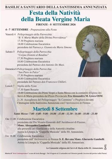 Festa della Natività della Beata Vergine Maria (8 settembre 2025). Tutto il programma dal 4 all'8 settembre. #annunziatafirenze #annunziatanelcuore #servidimaria #8settembre #rificolona