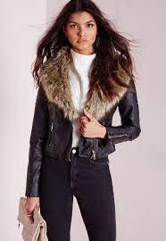 Missguided Biker Jacket With Faux Fur Black Pu Fur Leather Jacket Coats Jackets Women Clothes