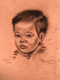 Three charcoal drawings, two by my Mom, Margaret M Hart and one, a drawing  of my mother by Robert Blair, one of moms friends who drew and painted with  mom and her