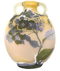 Rare Emile Galle Art Nouveau Art Glass Vase W Handles At The Neck The Lavender Ground With Cherry Blossom Branch Art Glass Vase Wine Glass Art Art Deco Glass