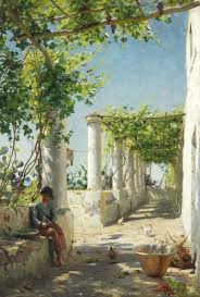 Peder Mork Monsted 1851 1941 Danishart A Pergola From Anacapri 1898 Landschaftsgemalde Aus Ol Kunstproduktion Landschaftsmalerei
