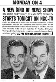 TV Guide ad for 'The Huntley-Brinkley Report' anchored by Chet Huntley in  New York City and David Brinkley in Washington, D.C. premiered