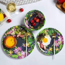 May 06, 2021 · for her part, ree drummond loves traditional china patterns with floral and toile designs. Melamine Dinnerware Set 12pcs Dinnerware Sets For 4 Suitable For Indoor And Outdoor Use Dishwasher Safe Tropical Floral Pattern Dark Purple Buy Online In Andorra At Andorra Desertcart Com Productid 142330990