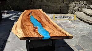 Epoxy Resin Table With Caribbean Blue Resin Color New Jersey Style Solid Wood Table Walnut Slab Table Wood Dining Table