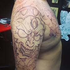 It may be illustrative in style but rendered enough to provide some realism. First Lining Session Tibetan Half Sleeve And Hannya Chest Tattoo In Progress Golden Iron Tattoo Studio Downtown Toronto