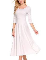 Acevog Women S 3 31 Sleeve A Line Casual Flare Midi Long Dress For Office Business Work Long Midi Dress Dresses Dresses With Sleeves