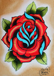 Red Rose With Blue Highlights Tattoo Traditional Rose Tattoos Neo Traditional Roses Rose Tattoos