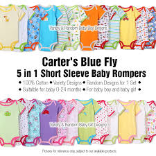 carters blue fly 5 in 1 short sleeve baby rompers boy girl