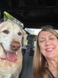 Here is a picture of me and my furry companion. Her name is JoJo and is a  10 1/2 yr yellow lab. She loves to go for rides. Show me your furry