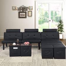 Amazon.com: Convertible Futon Sofa Bed with Two Storage Ottoman/Coffee Table,  Folding Loveseat Sleeper, Small Futon Couch for Compact Living Space,  Apartment, Dorm, Bedroom, 3 Angles/Metal Legs (Black-2 Pcs Set) : Home &