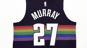 Denver nuggets 55 dikembe mutombo basketball jersey black throwback. Denver Nuggets Unveil New City Edition Rainbow Skyline Jersey 9news Com