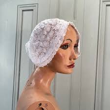 Antique Dutch Handmade White Cotton Lace Bonnet Hat Size S/M