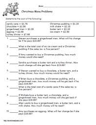Free math worksheets for grade 2. Christmas Menu Addition 3 Worksheets