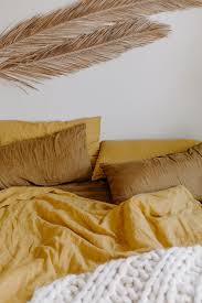 Yellow And Green Linen Bedding Fall Bedroom Decor Green Bedding Earthy Bedroom