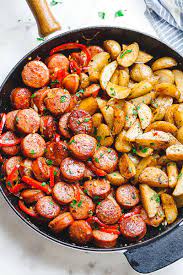 Cook patties in hot skillet until meat is no longer pink in the center and the sausage is browned, about 3 minutes per side. Smoked Sausage And Potato Skillet Recipe Smoked Sausage Recipe Eatwell101