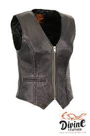 Women S Lightweight Braided Leather Biker Vest With Zipper In 2020 Women Leather Vest Leather Biker Vest Stylish Vests