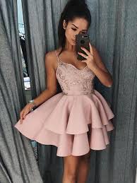 Pink Cute Lace Layered Short Prom Dresses Layered Homecoming Dresses Pink Graduation Dresses Mini Homecoming Dresses Satin Homecoming Dress Homecoming Dresses Short