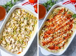 Shredded chicken is layered with charred tortillas, sour cream, cheese, and enchilada sauce. Cheesy Chicken Enchilada Casserole Spend With Pennies