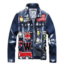 Flag Letters Patch Design Painted Denim Jacket Denim Jacket Men Denim Jacket Fashion Denim Jacket Patches