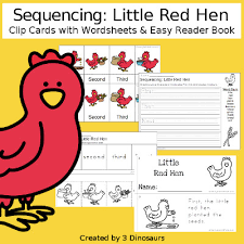 This quirky story, the little red hen makes pizza, inspires activities across the curricula including, acrostic poems, writing recipes, experimenting with scissors and paper and discovering how to forgive and win at the same time. 3 Dinosaurs Sequencing Little Red Hen