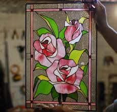 Sparkling clear, baby blue and lemon yellow textured glass. Stained Glass Pink Rose Stained Glass Panel Stained Glass Etsy In 2021 Stained Glass Rose Stained Glass Flowers Glass Painting Patterns