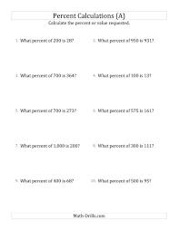 The Calculating The Percent Rate Of Whole Number Amounts And All Percents A Math Worksheet From The Percent Percentages Math Proportions Worksheet Calculator