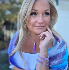 Gabby wearing the Lilac Crystal Long Strand Necklace, Lilac Crystal Tassel  and Purple Rain Scarf 💜✨