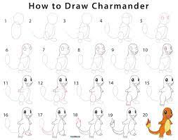 How To Draw Charmander Step By Step Pictures 2) from the middle of the rectangle, draw one vertical and one horizontal line equally dividing the shape. how to draw charmander step by step