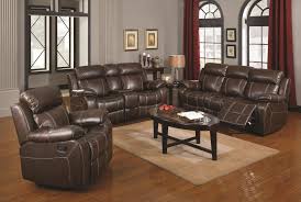 Made in china, the buckley includes one sofa, one loveseat, and one recliner, each comprised of a sturdy metal and wood frame padded with layers of. Myleene Brown Leather Reclining Living Room Set Kfrooms