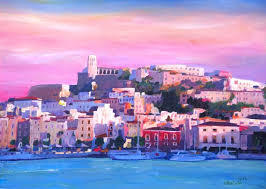 Ibiza Eivissa Old Town And Harbour Pearl Of The Mediterranean Etsy Mediterranean Paintings Mediterranean Art Stretched Canvas Prints