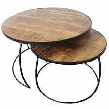 industriele salontafel set jinx mangohout metaal 2 stuks industriele salontafels salontafel koffietafel