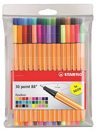 Fineliner Stabilo Point 88 Wallet Of 30 Assorted Colours Incl 5 Neon Colours