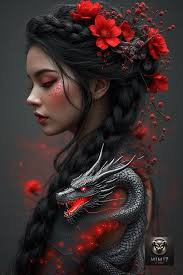 Digital painting of woman with dragon protector