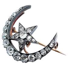 Victorian Crescent Moon Brooch with Old Cut Diamonds in Red Gold and Silver  For Sale at 1stDibs | crescent cut diamond, reverse crescent moon one piece