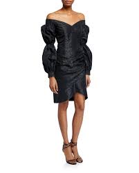Taxco Moire Off The Shoulder Balloon Sleeve Cocktail Dress In Black Designer Cocktail Dress Cocktail Dress Dresses