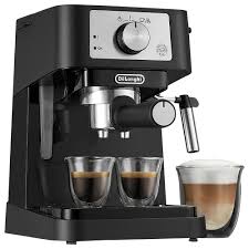 Two thermostats allow for water and steam pressure to be controlled separately. Delonghi Stilosa 15 Bar Pump Espresso Machine In Black And Stainless Steel Nebraska Furniture Mart