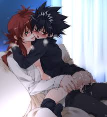 toujou sakana, hiei, kurama (yu yu hakusho), yuu yuu hakusho, bad id, bad  pixiv id, 2boys, age difference, anal, androgynous, ass, bespectacled,  black hair, blush, bottomless, clothed sex, cum, cum in ass,