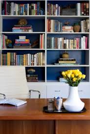 Dark Blue Wall White Bookshelves Home Decor White Bookshelves Home