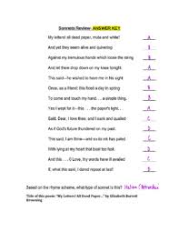 Sonnets Worksheet Sonnets Quiz And Answer Key