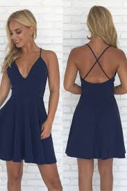 Simple Navy Blue Short Homecoming Dresses With Criss Cross Back 2018 Best Selling Homecomi Navy Blue Homecoming Dress Blue Homecoming Dresses Blue Dress Short