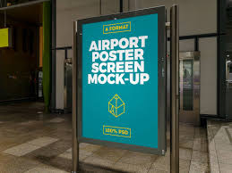 Airport Poster Screen Mock Ups 4 Mockup Poster Real Background