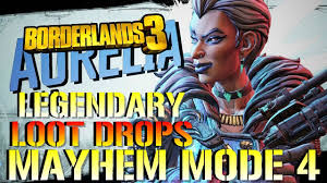 Borderlands 3 Legendary Loot Drops Aurelia Mayhem Mode 4 Butcher Re Charger More Youtube