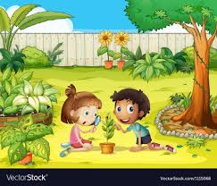 kids and a magnifier in the garden download a free preview or high quality adobe illustrator ai eps pdf and high res illustration clip art colorful drawings