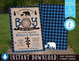 Blue Lumberjack Baby Shower Invitation Rustic Bear Lumberjack Etsy Lumberjack Baby Shower Wilderness Baby Shower Baby Shower