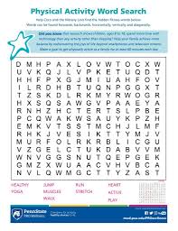 Physical Activity Word Search Penn State Pro Wellness Physical Activities Fitness Words Activities