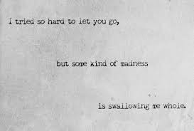 I Tried So Hard To Let You Go But Some Kind Of Madness Is Swallowing Me Whole Reminder Quotes Mad Quotes Let It Be