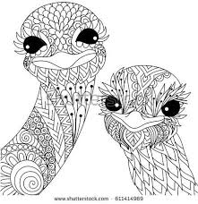 Two Cute Ostrich Smiling Zendoodle Stylize For T Shirt Design And Adult Coloring Book Page Stock Vector Mandalas Animales Paginas Para Colorear Dibujos